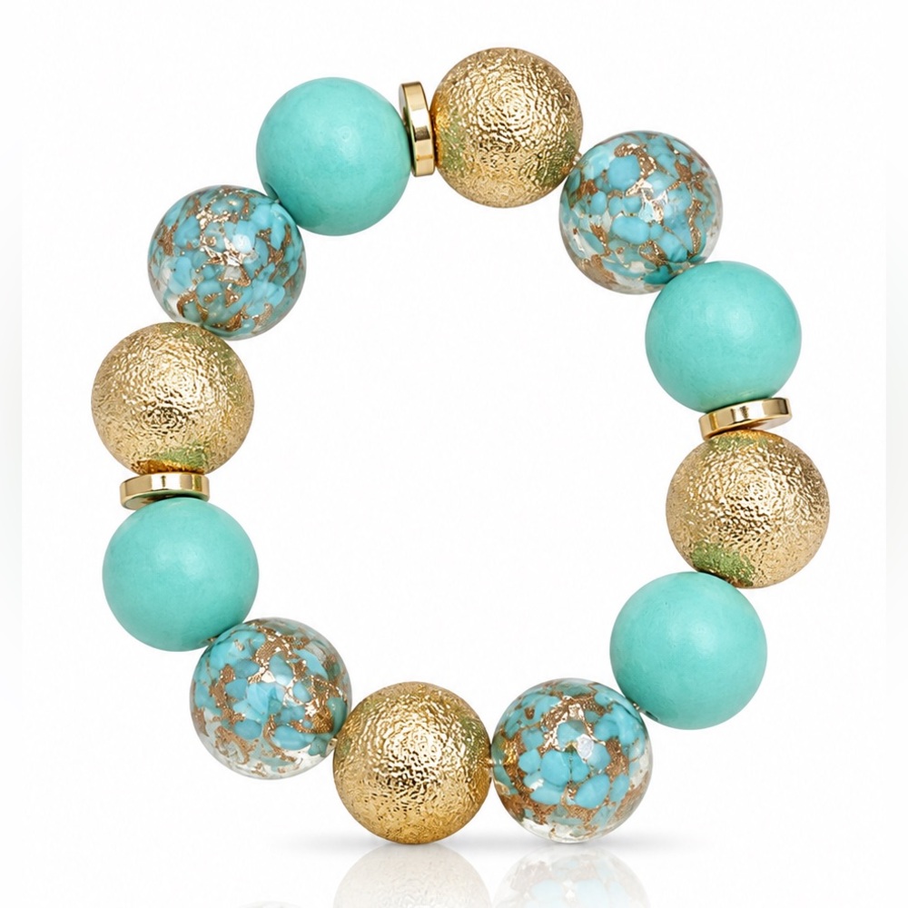 Turquoise & Gold Beaded Stretch Bracelet
